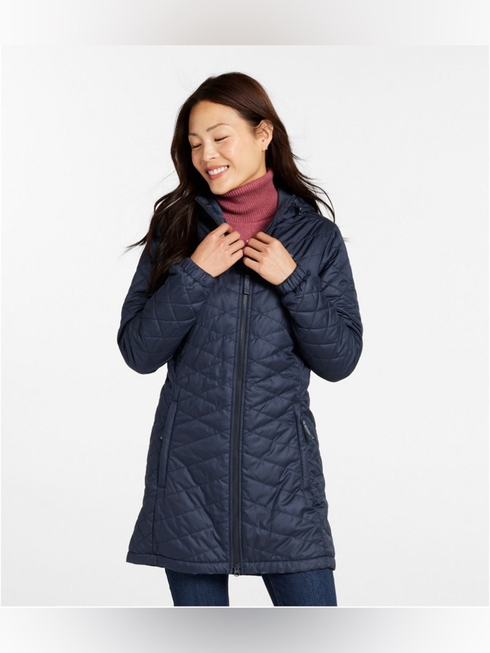 L.L. Bean Women's Fleece-Lined Primaloft Coat in Carbon Navy